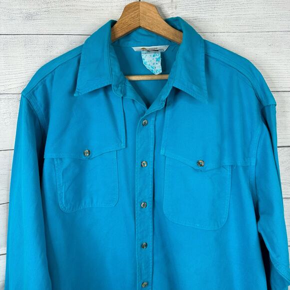 Carhartt Mens size 2XL VTG Rugged Outdoor Wear Long Sleeve Button Shirt Blue - Picture 3 of 7